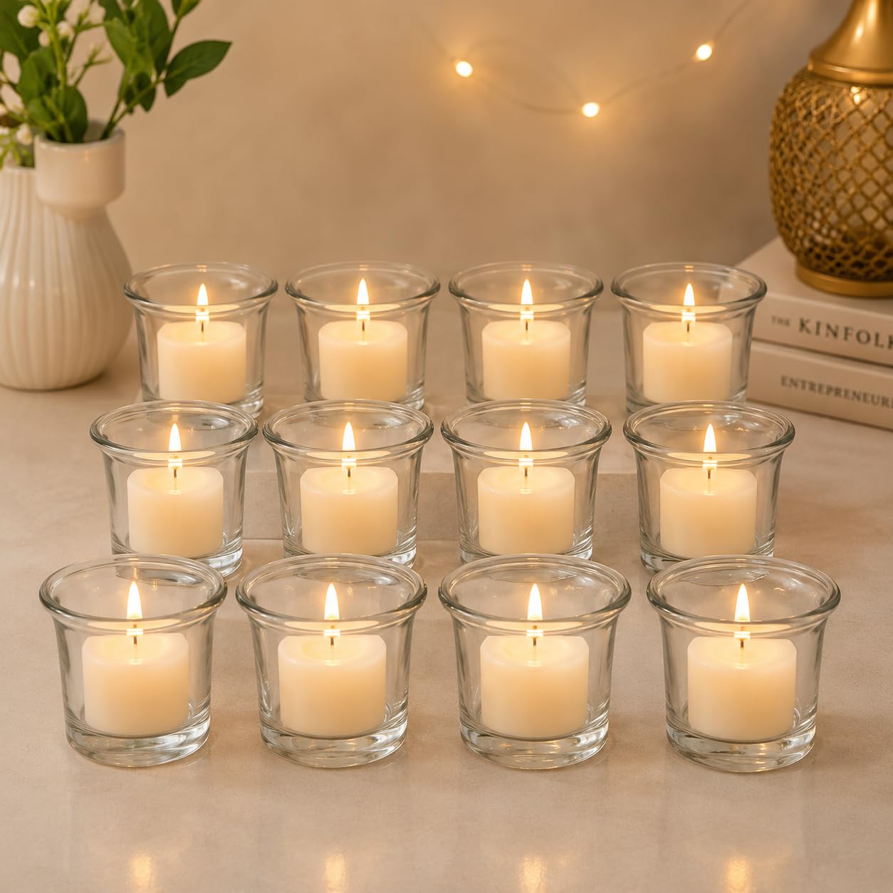 Tealight Candle Holder Set of 12,Glass Votive Candle Holders,Clear Tea Light Holders Bulk for Wedding Holiday Birthday Party Dinner & Home Decor (12, Clear)-image-1
