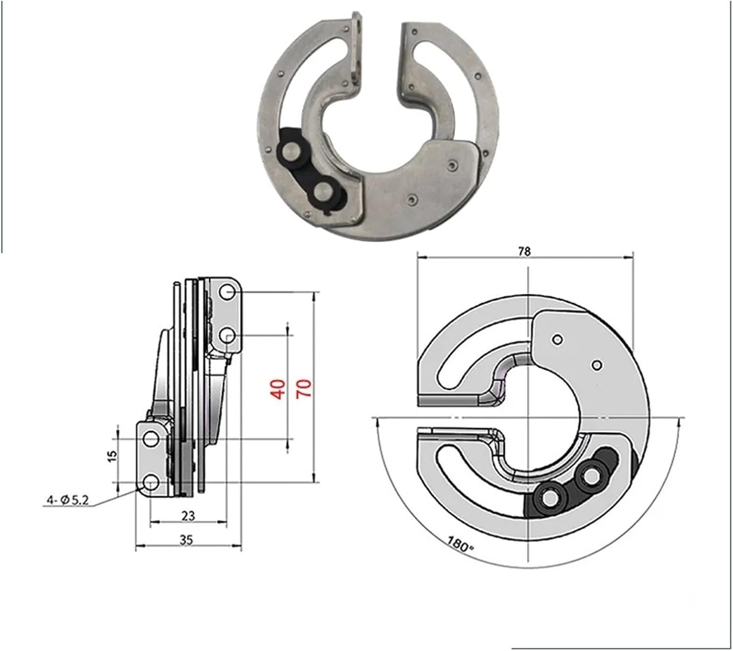 304 Stainless Steel Limit Hidden Fan-Shaped Rotating Sliding Hinge Industrial Equipment 1Pcs(180 Degrees)