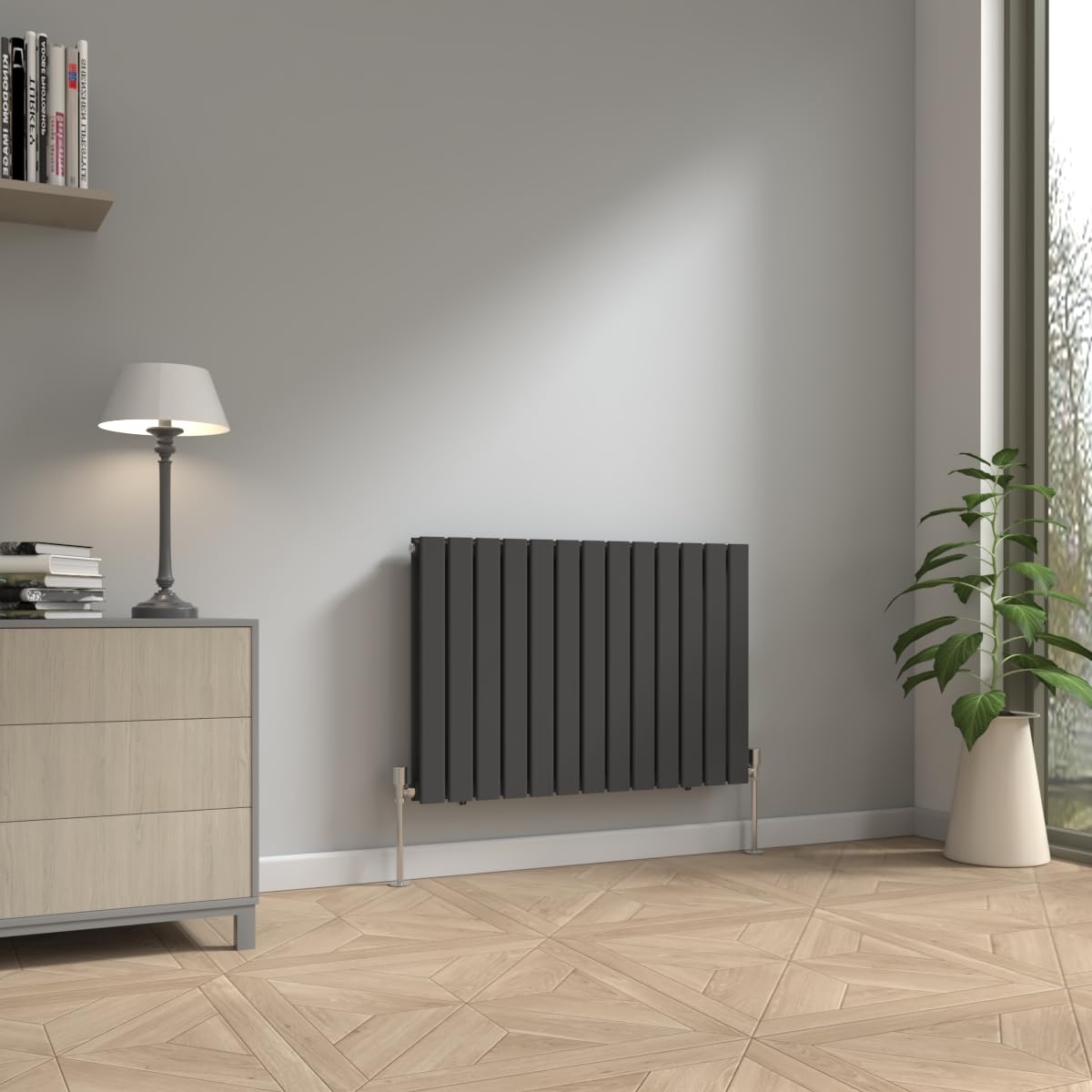 Radiateur horizontal noir double panneau plat 600x884mm pour chauffage central