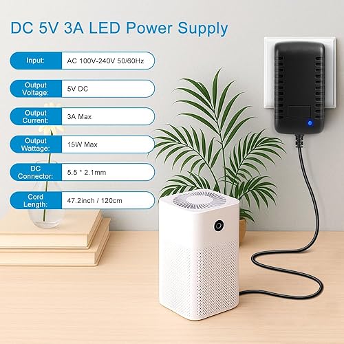 Miniatura 2 de Fuente de alimentación de 5 V, CC 5 voltios 3A 15 W fuente de alimentación LED, convertidor de CA 100-240V CA a CC 5V, adaptador de corriente de