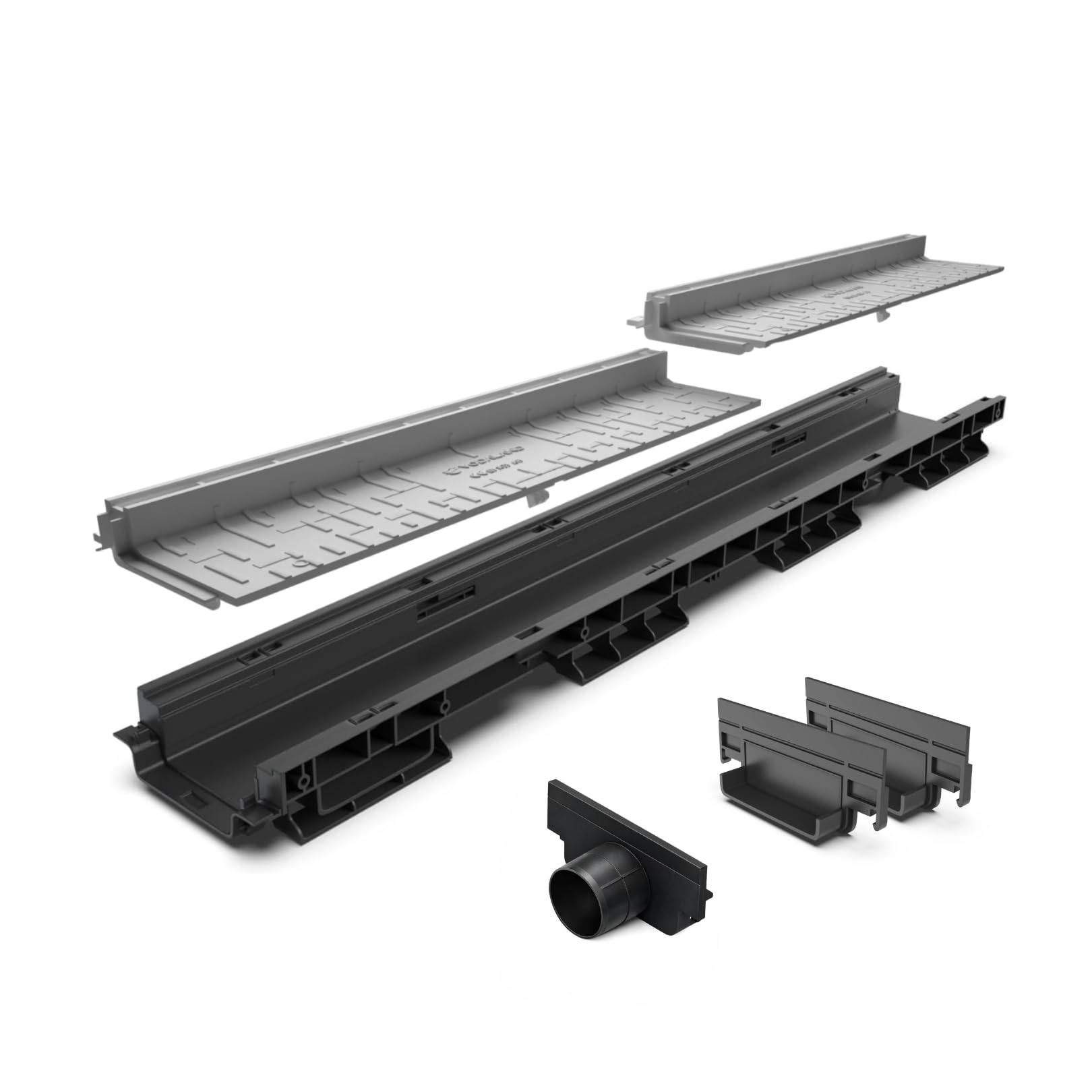 VODALAND - Canal de Drenaje con Rejilla Oculta Ranurada de plastico Color Gris - Pack de 5 Metros para terraza y Piscina, Aguas Pluviales y Desagüe | Solución Elegante y Funcional para Exteriores