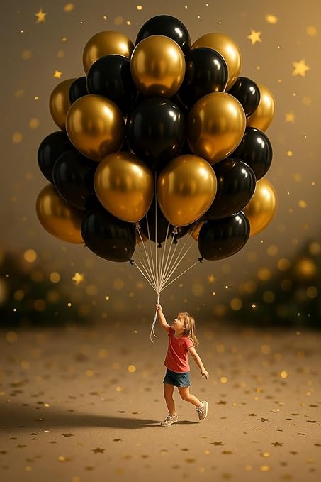 PulGos 50pcs for Birthday Decoration Items, Anniversary, Baby Shower, Bachelorette Decorations. Metallic Chrome Balloons for Decorations(Black & Golden)