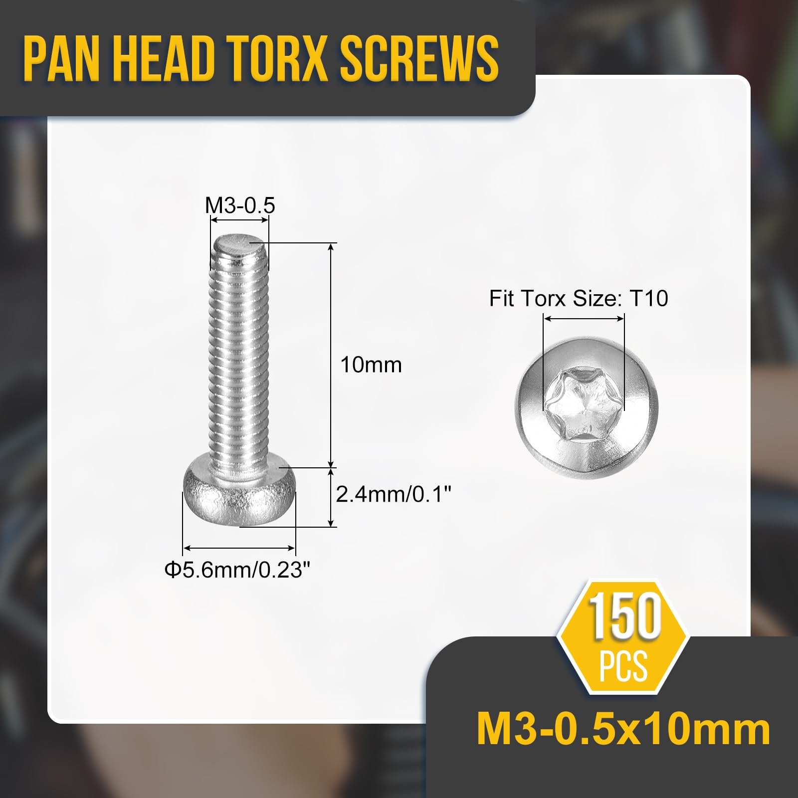 DTGN M3x10mm Pan Head Torx Security Screw, 150Pack, Good for Machinery - Image 2