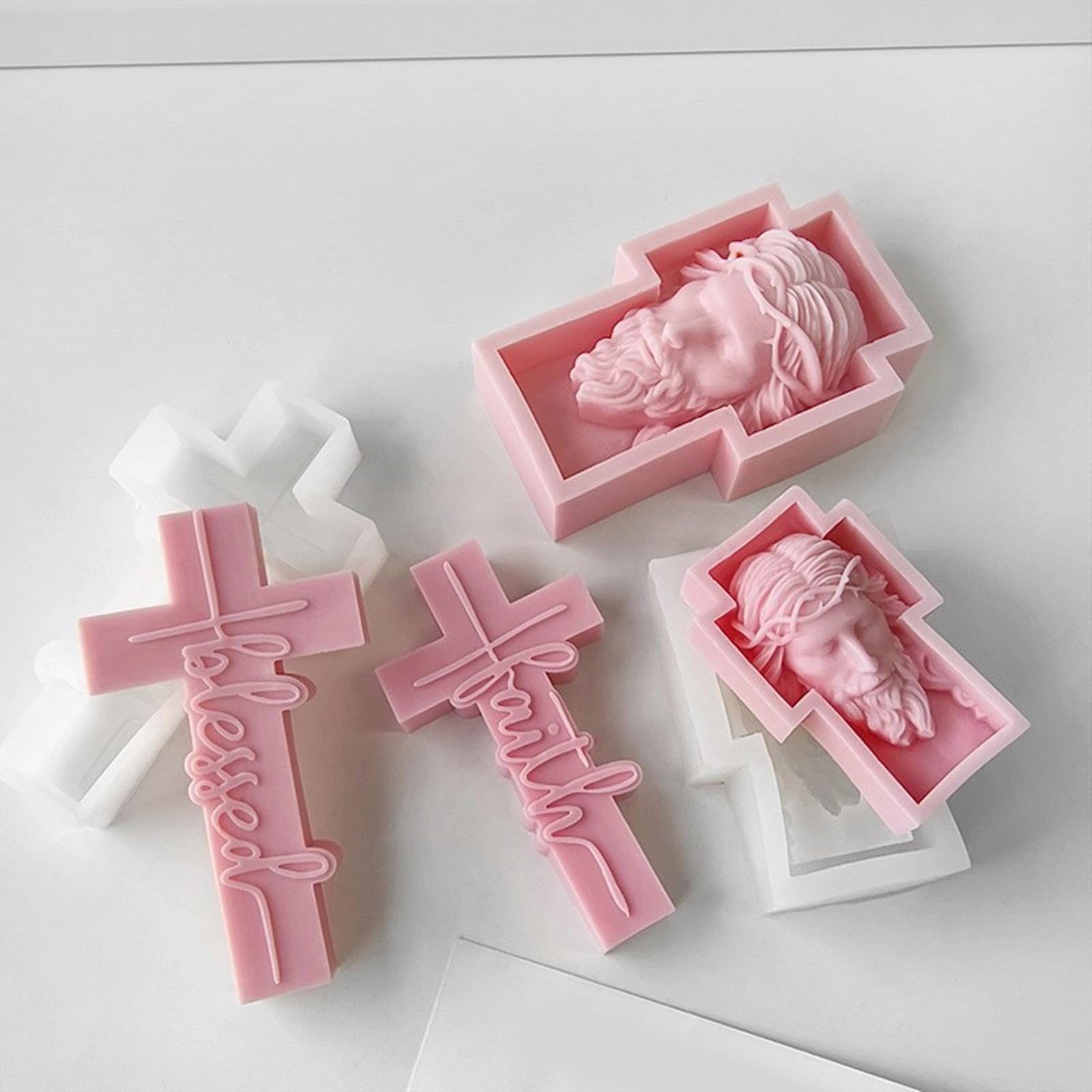 Molde de silicona flexible hecho a mano molde de vela moldes de resina epoxi iglesia oración cruces escultura en forma de vela moldes decoraciones retrato cruces molde