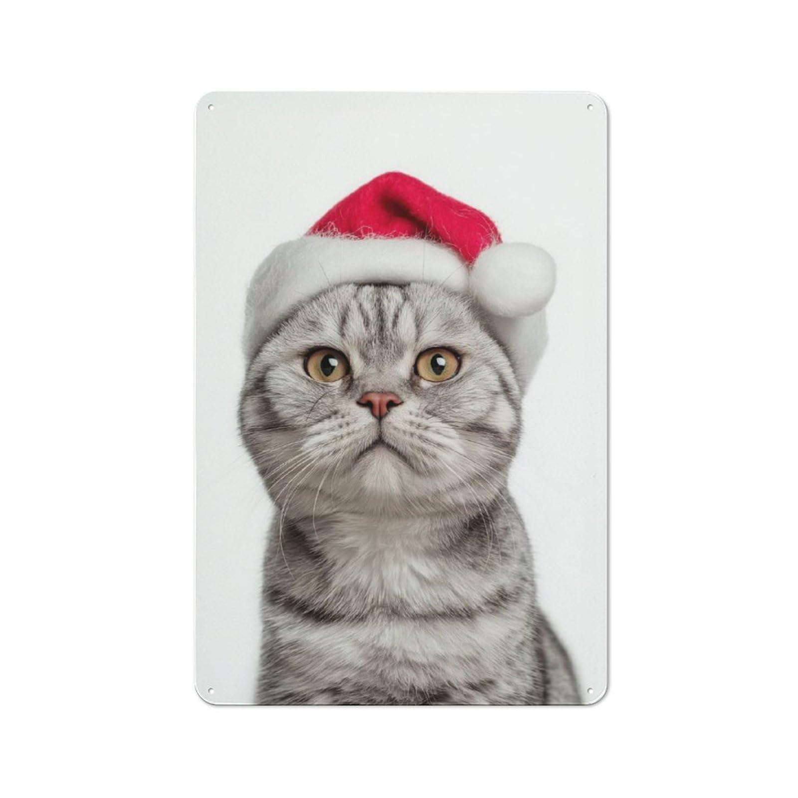 Junmoney American Shorthair Cat With Santa Hat Portrai Tin Wall Plaque 30X20cm With T For Hobby Room Or Studio, For Metal Sign Collectors, For Kitchen And Home Bar Decor