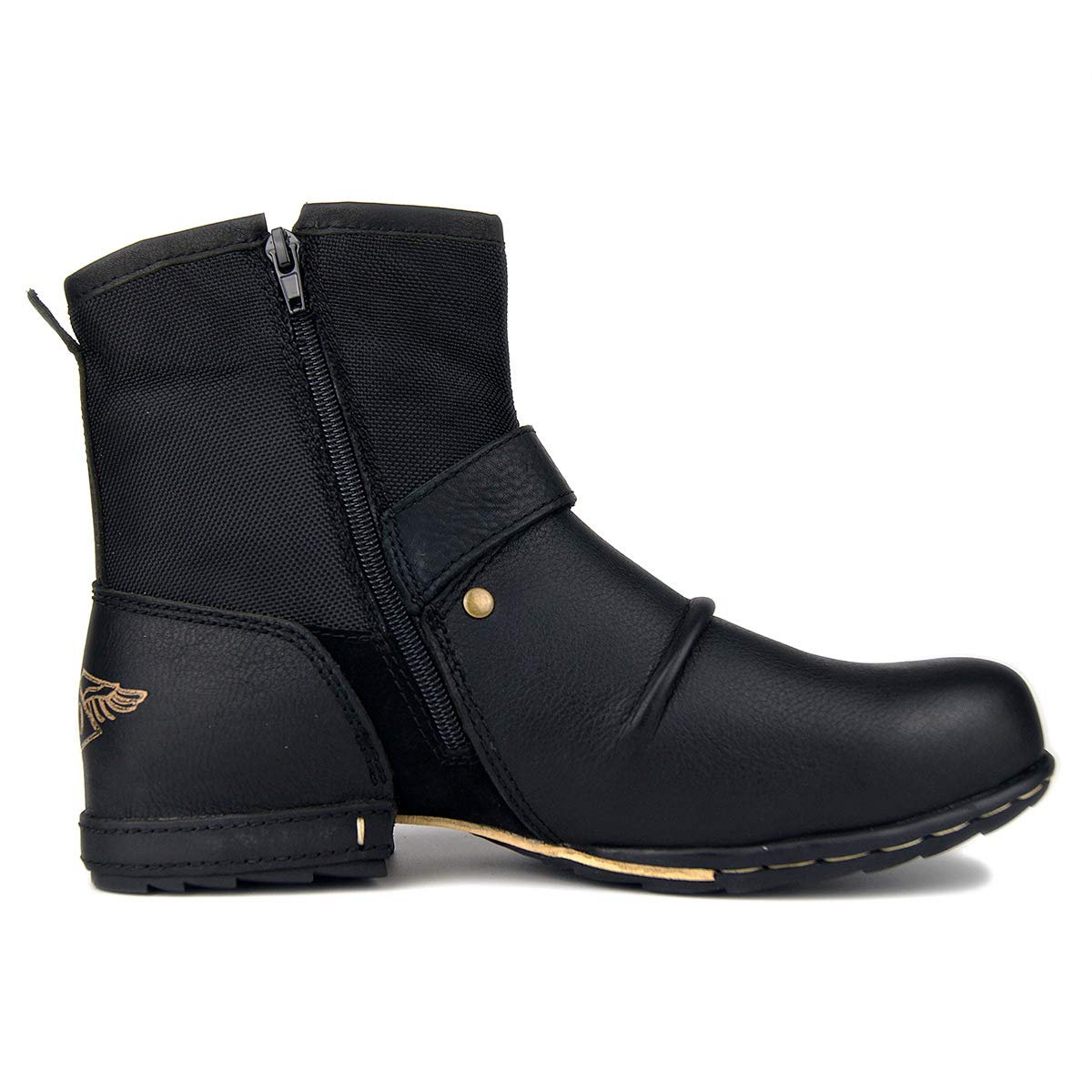 Herren Stiefel aus Leder Rindsleder mit Gummisohle Biker Motorrad Boots mit Reißverschluss Retro CD-5008-1-Classic