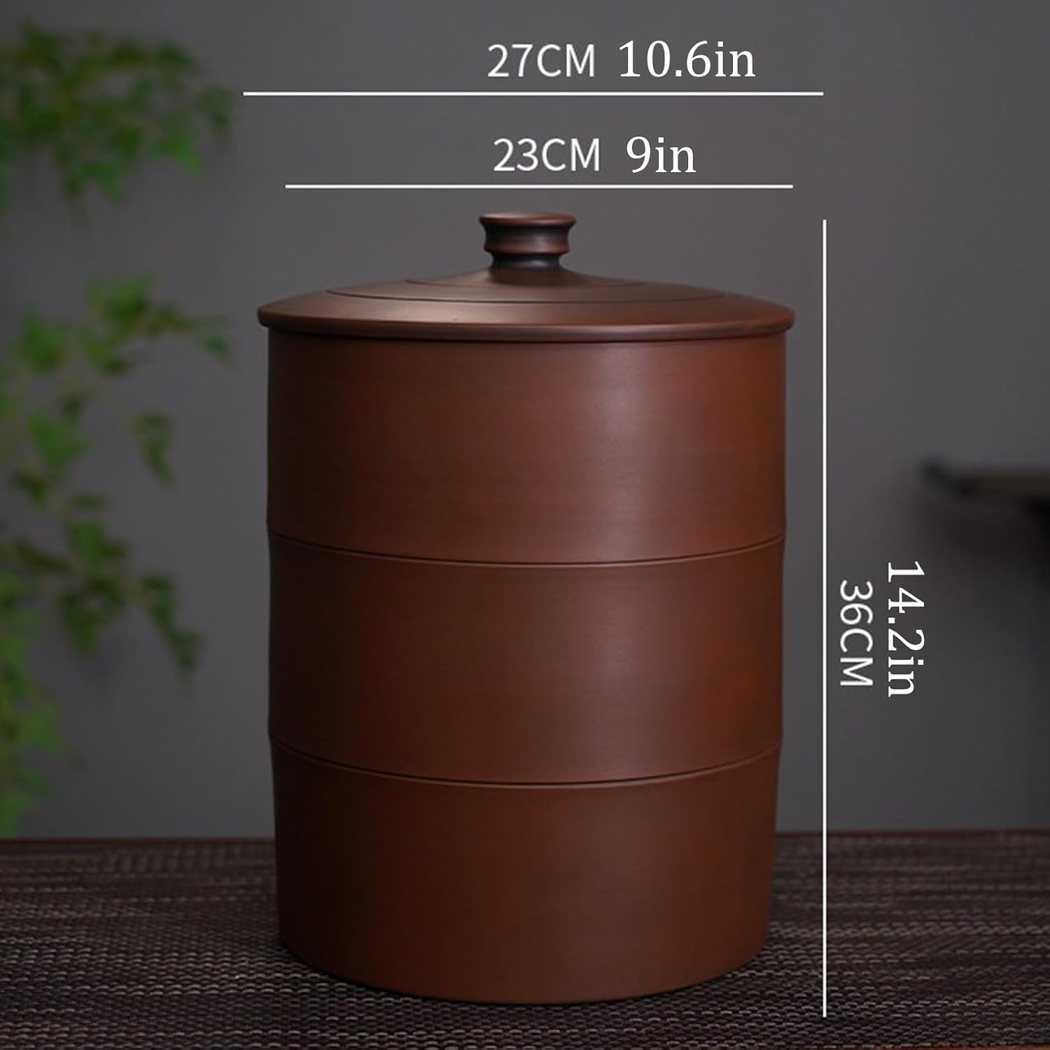 Ceramic Rice Bucket with Lid, Food Storage Containers, Vintage Coffee Cylinder, Kitchen Sealed Jar Grain Dispenser for Beans Corns Wheat Oatmeal(Brown)
