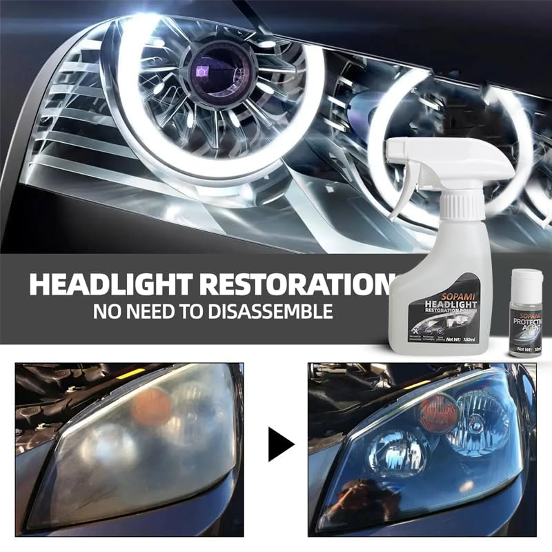 SOPAMI Automotive Headlight Restoration Kit Oxidized and Yellowed Automotive Headlamps Blurring Enhanced Crystallization Coating Refurbisher,Maximum Gloss & Shine – Extremely Hydrophobic - Image 4