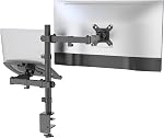 SHOPPINGALL Fully Adjustable Dual Monitor & Laptop Mount Stand Notebook Desk Mount with Tray with 2 Swing Arms for Monitors up to 32" Laptops up to 17", with Clamp and Grommet Mounting - SA-LH07-Black