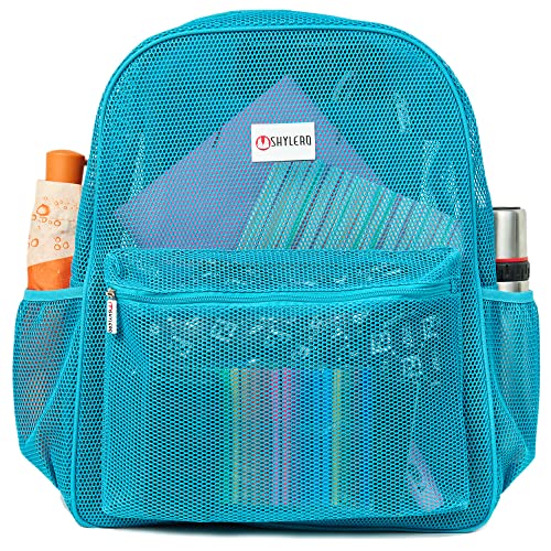SHYLERO Mesh Backpack XXL (36L) - Lightweight Heavy-Duty Clear Backpack Made of Reinforced 3D Mesh - H19.6 xW15 xD7 (Turquoise Armadillo)