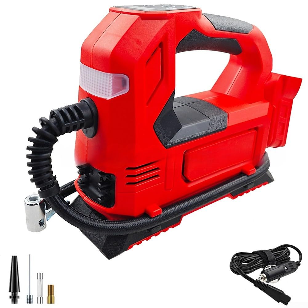 Compressore d'aria portatile senza fili con manometro digitale, spegnimento automatico, gonfiatore motore brushless, compatibile con 18 V 20 V, pneumatico resistente (C)