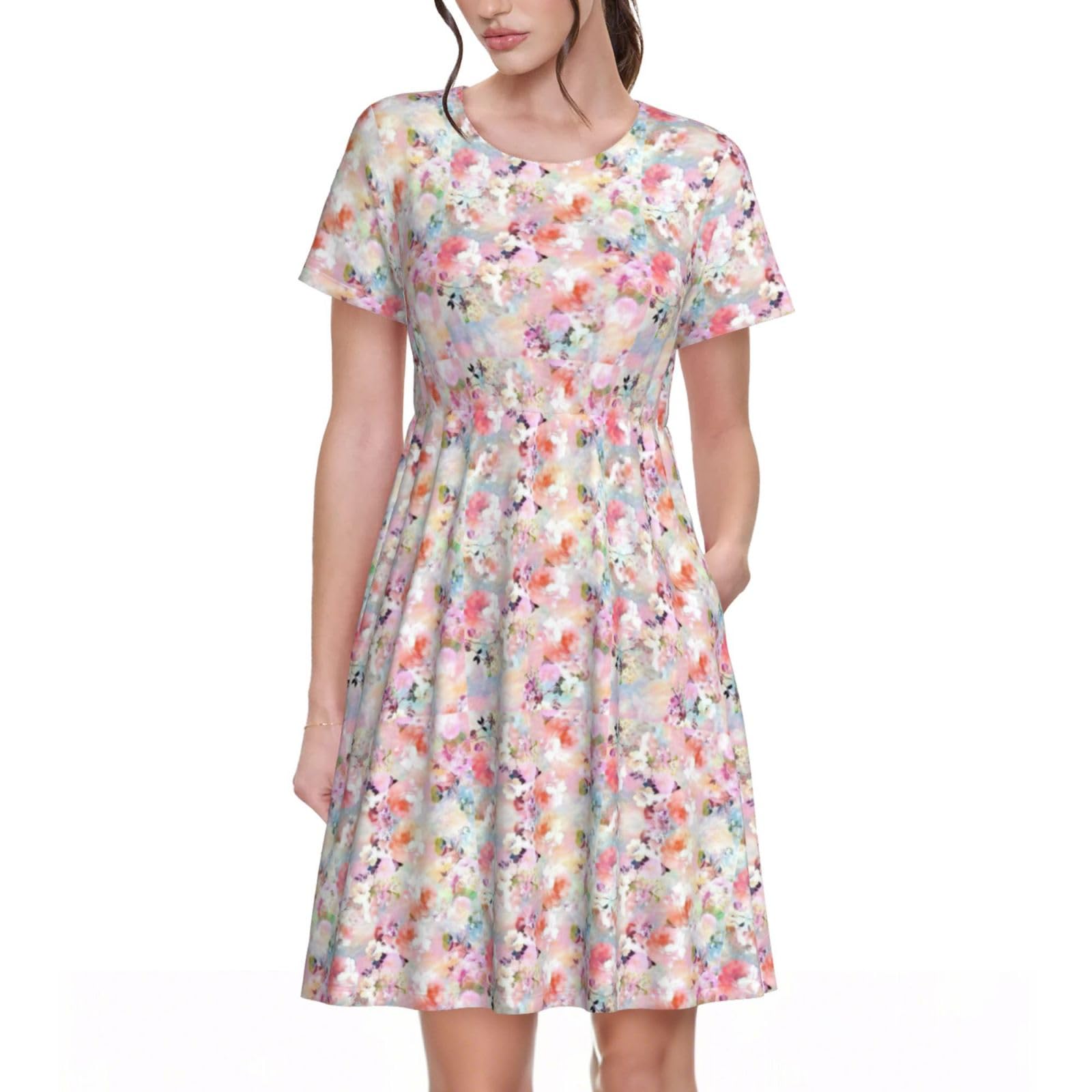 Robe d'été fluide et légère à manches courtes et fleurs - 8
