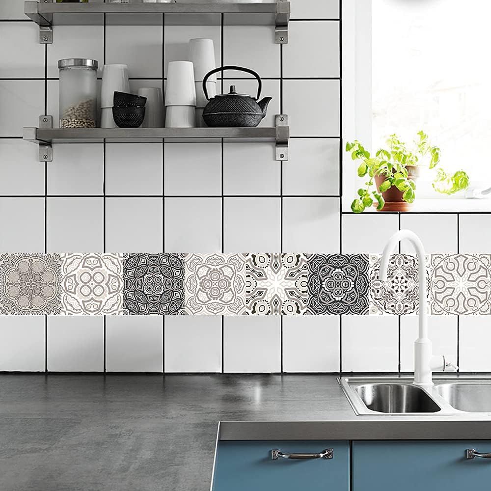 25 PCS Moroccan Style Tile Sticker, 4x4 Inch(10x10cm) Traditional DIY Murals, Tile Waterproof Oil Proof Removable Decals for Bathroom & Kitchen Backsplash (4I-SVC0-ZV27) image 4
