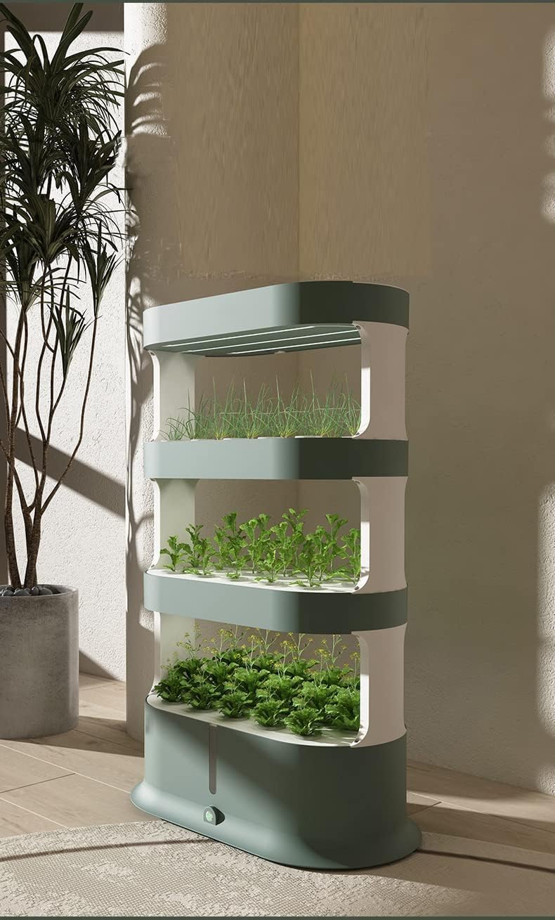 4 Layers Hydroponics Growing System with LED Grow Light Hydroponic Tower Indoor Green Color Hydroponic Tower for Plants Herbs Vegetables Shortage Alarm Automatic Timer Pump System 16L