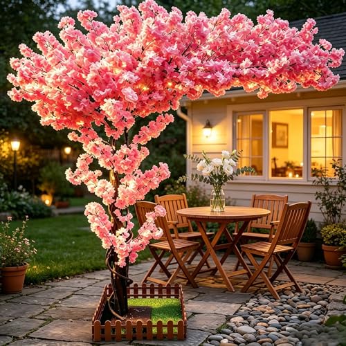 6FT Artificial Pink Cherry Blossom Tree Faux Pink Cherry Blossom Tree with Dense Flowers and Sturdy Base Indoor Fake Sakura Plant for Home Decor Living Room Office Wedding Party Event