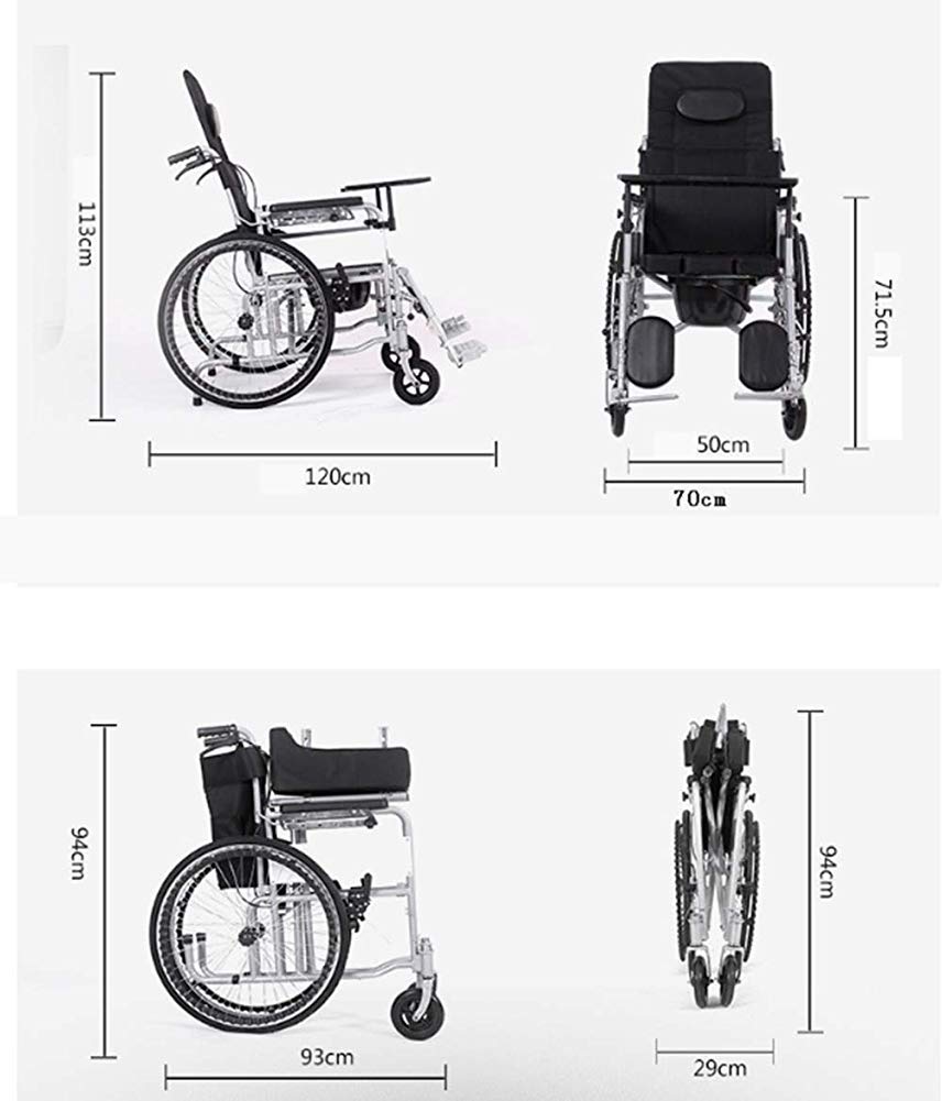 Medyczny fotel rehabilitacyjny, wózek inwalidzki, lekki składany wózek inwalidzki do jazdy medycznej, pełna leżąca gruba stalowa rura wózek inwalidzki płaski leżący starszy wózek inwalidzki z wózkiem