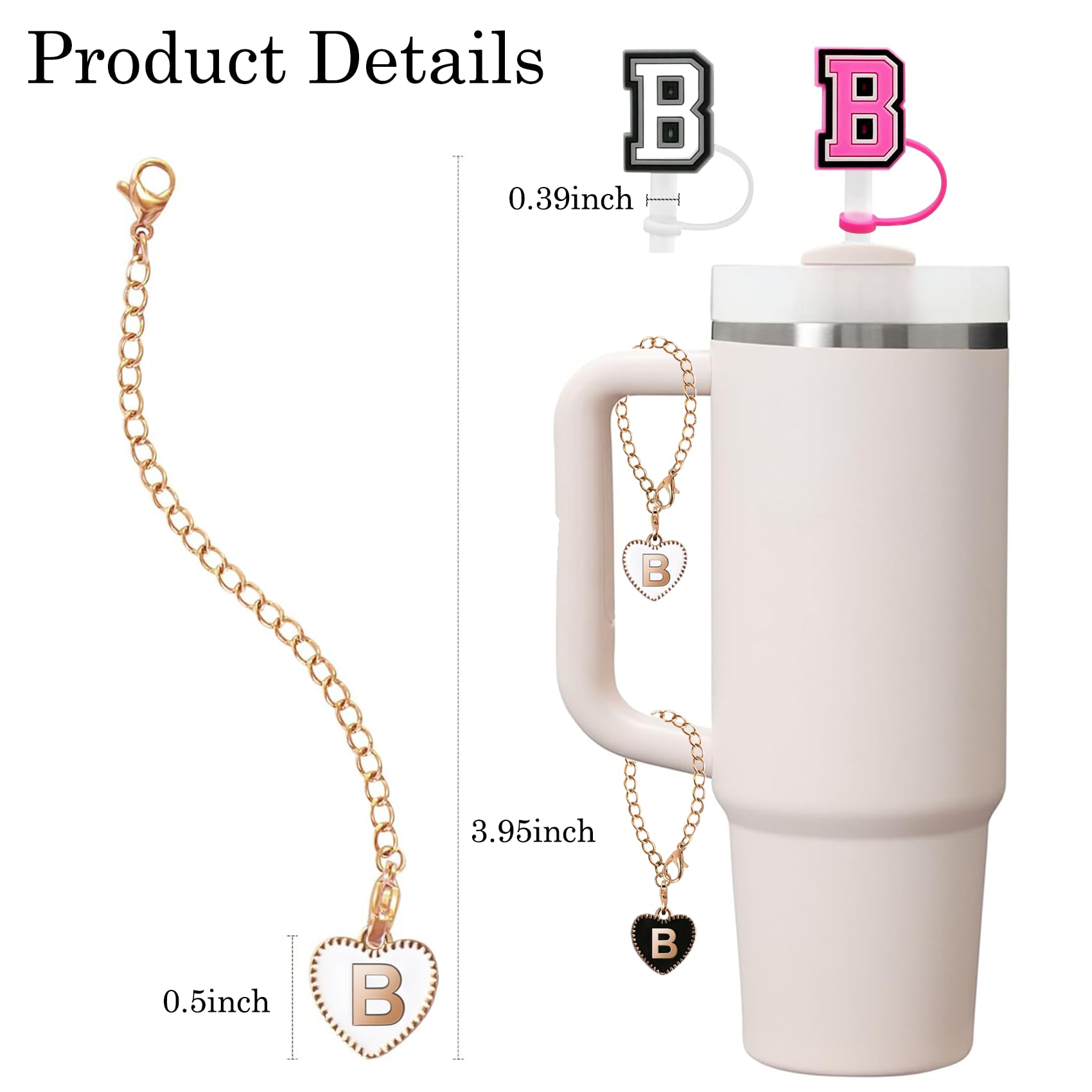 Stanley Cup Strohhalm-Abdeckung & Buchstaben-Anhänger – 2er Set, Silikon, Personalisierbar, Für 30 Oz / 1,2 L Becher