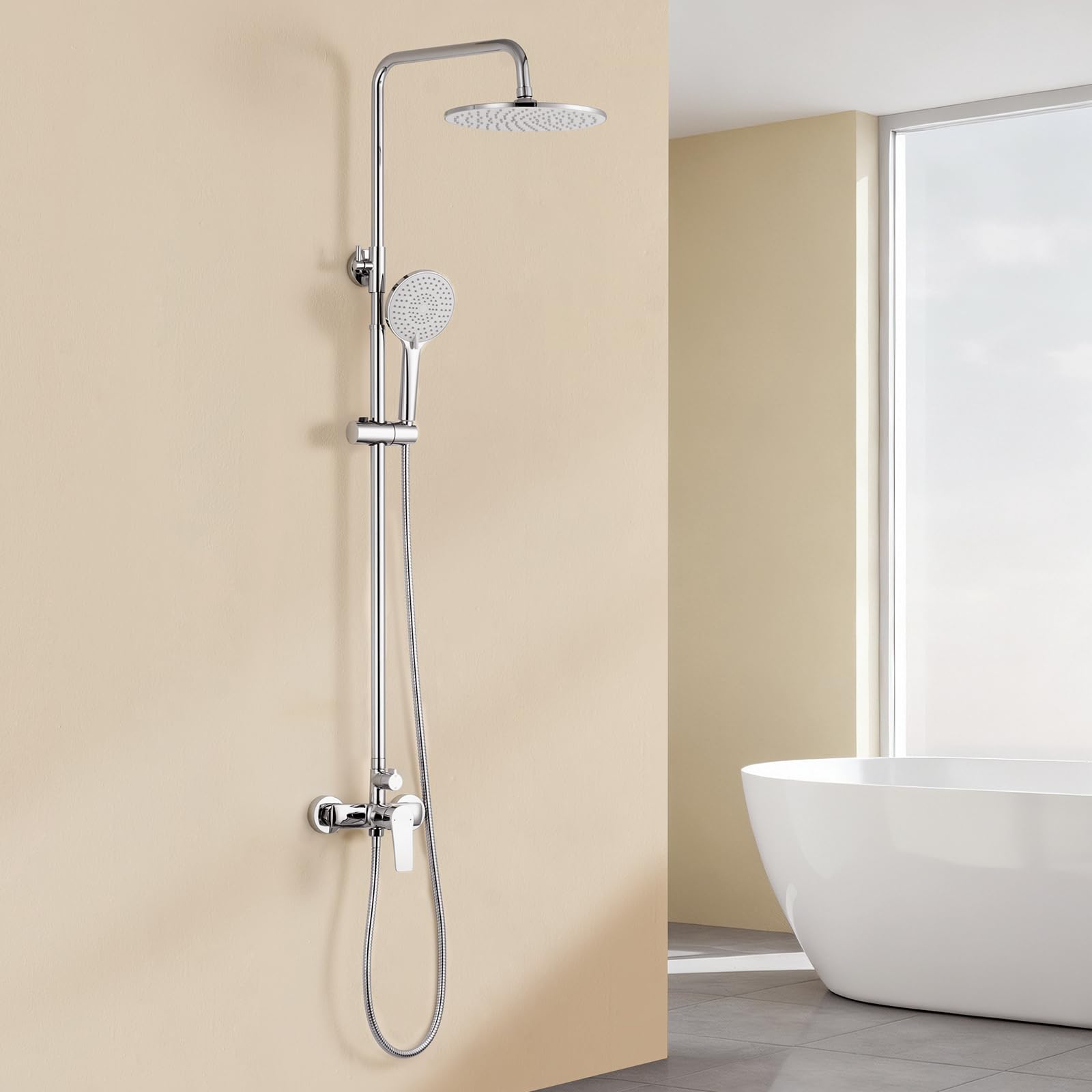 Auralum Colonna Doccia con Miscelatore, Saliscendi Doccia con Soffione e Doccetta Altezza Regolabile, Asta Kit Doccia Acciaio Inox, Cromo
