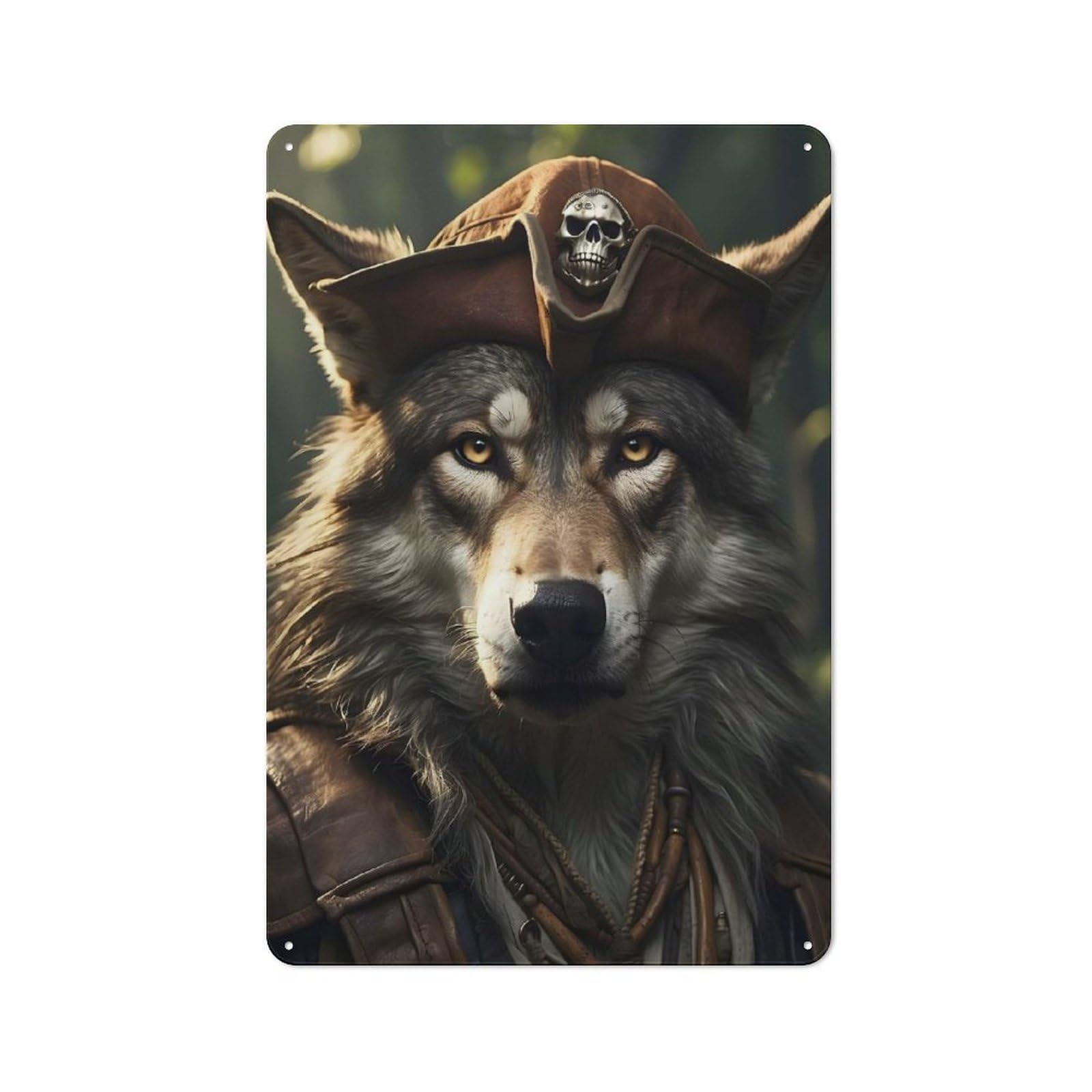 Junmoney Wolf Pirate Funny Rustic Tin Sign 30X20cm For Living Room Or Hallway, Suited To Living Room Decor Lovers