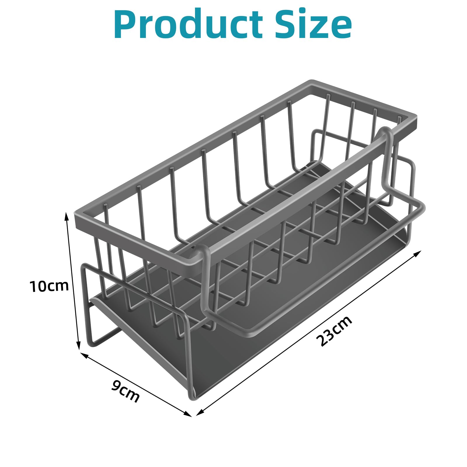 TOKPLNU Kitchen Sink Caddy Grey with Self Drain Tray & Dishcloth Hanger,Metal Sponge Holder for Kitchen Tidy Sink Organiser Washing Up Caddy Sinkware Organiser for Bathroom - Image 2