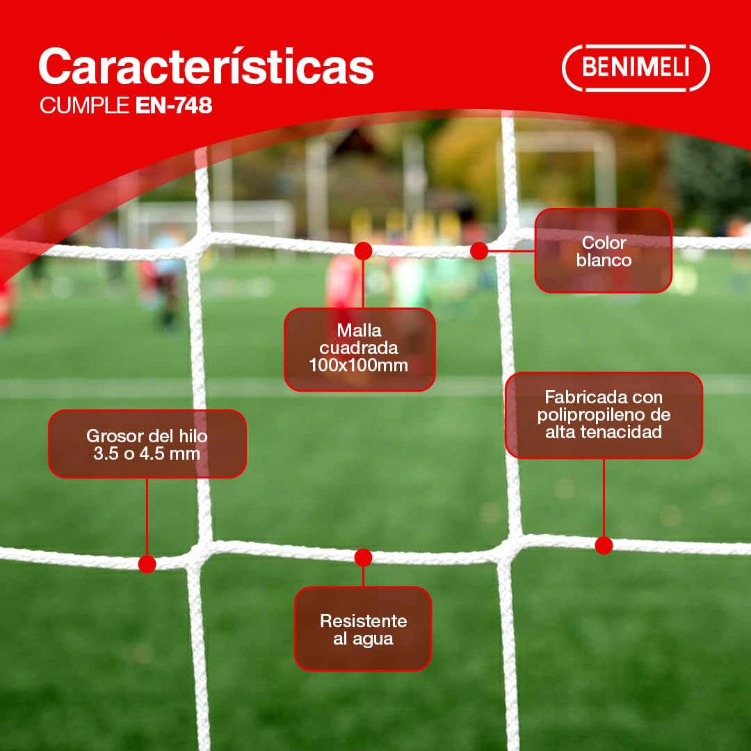 Juego de Red para Portería de Fútbol-7 6x2x1x1.50 m Blanco 2 Unidades