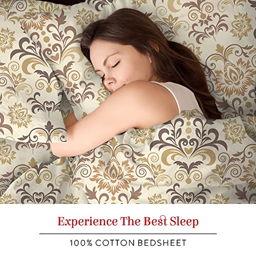 Image of Layers 100% Cotton Bedsheet for Single Bed with 1 Pillow Cover (Ethnic Pattern, Brown) Light Weight, Breathable, Moisture Absorbent, All Season Comfort, Classic Collection