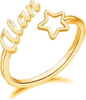 Personalized Name Ring for Women, Customized Promise Heart Birthstone Pearl Ring for Her Adjustable Couples Rings with Name Jewelry Gift