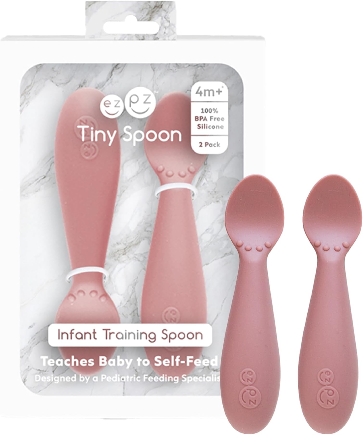 Tiny Spoon (2 Pack in Blush) - 6 Months+ - 100% Silicone Spoon for Baby Led Weaning + Purees - Designed by a Pediatric Feeding Specialist - Shower Essentials & Gifts