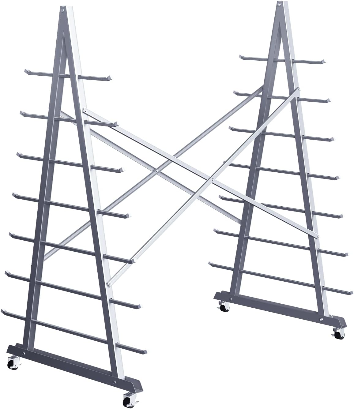 Floor Standing Lumber Horizontal Storage Rack with 7 Tiers, Heavy-Duty Metal Adjustable Arms Pallet Racking, Free Standing Bar Storage Cantilever Rack for Basement, Up to 2500 LBS