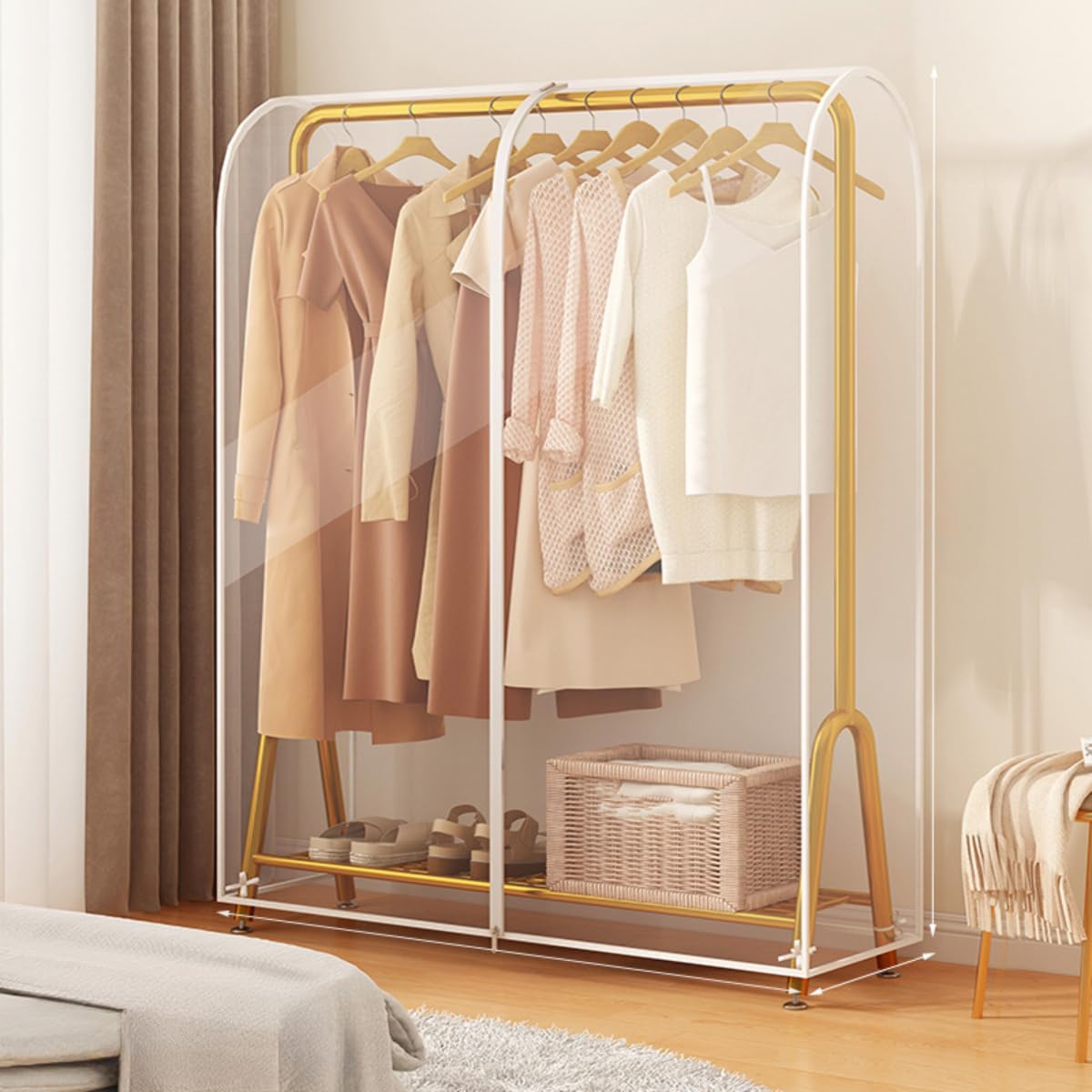 Cubierta antipolvo transparente para perchero con er, 50 cm de ancho, protector Hanr Sve para soportes de ropa de metal/madera, abrigos, vestidos, trajes, tamaño 100 x 50 x 150 cm