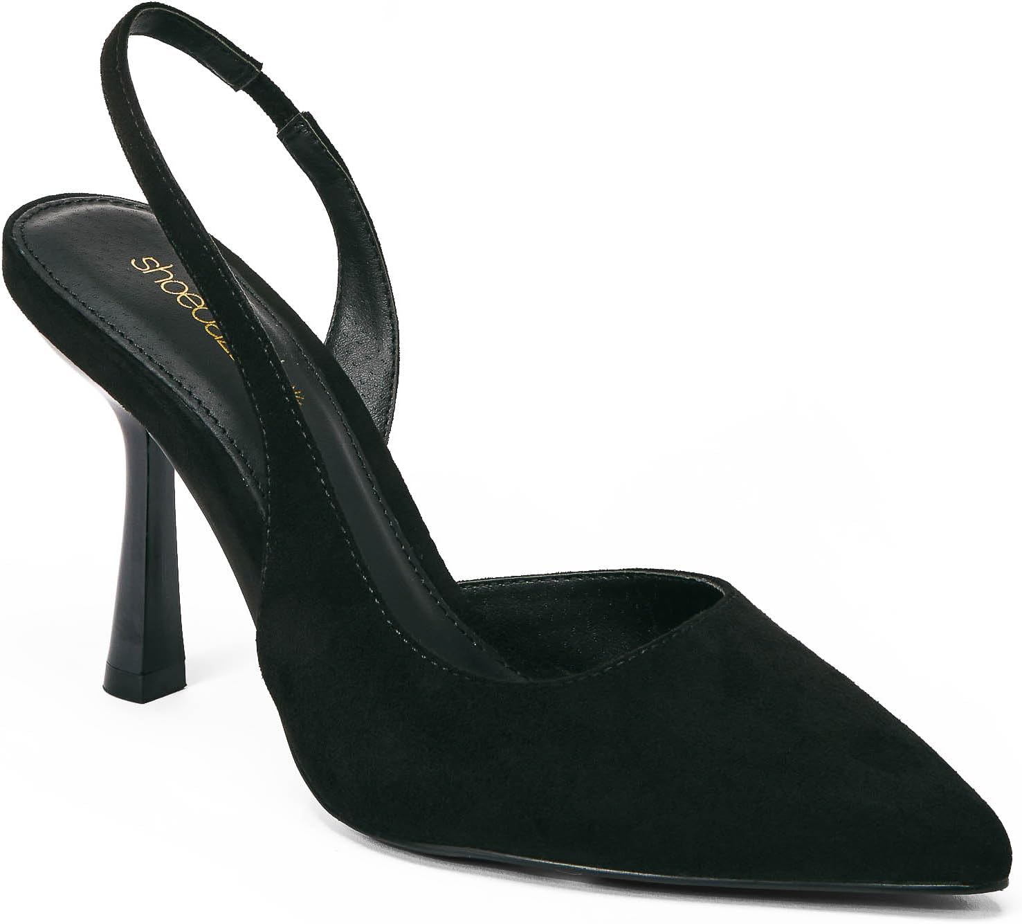 JustFab Women’s Pointed Toe High Stiletto Heels Slingback Stretch Slip-on Pumps Backless Patent Suede Fashion Dress Shoes for Women