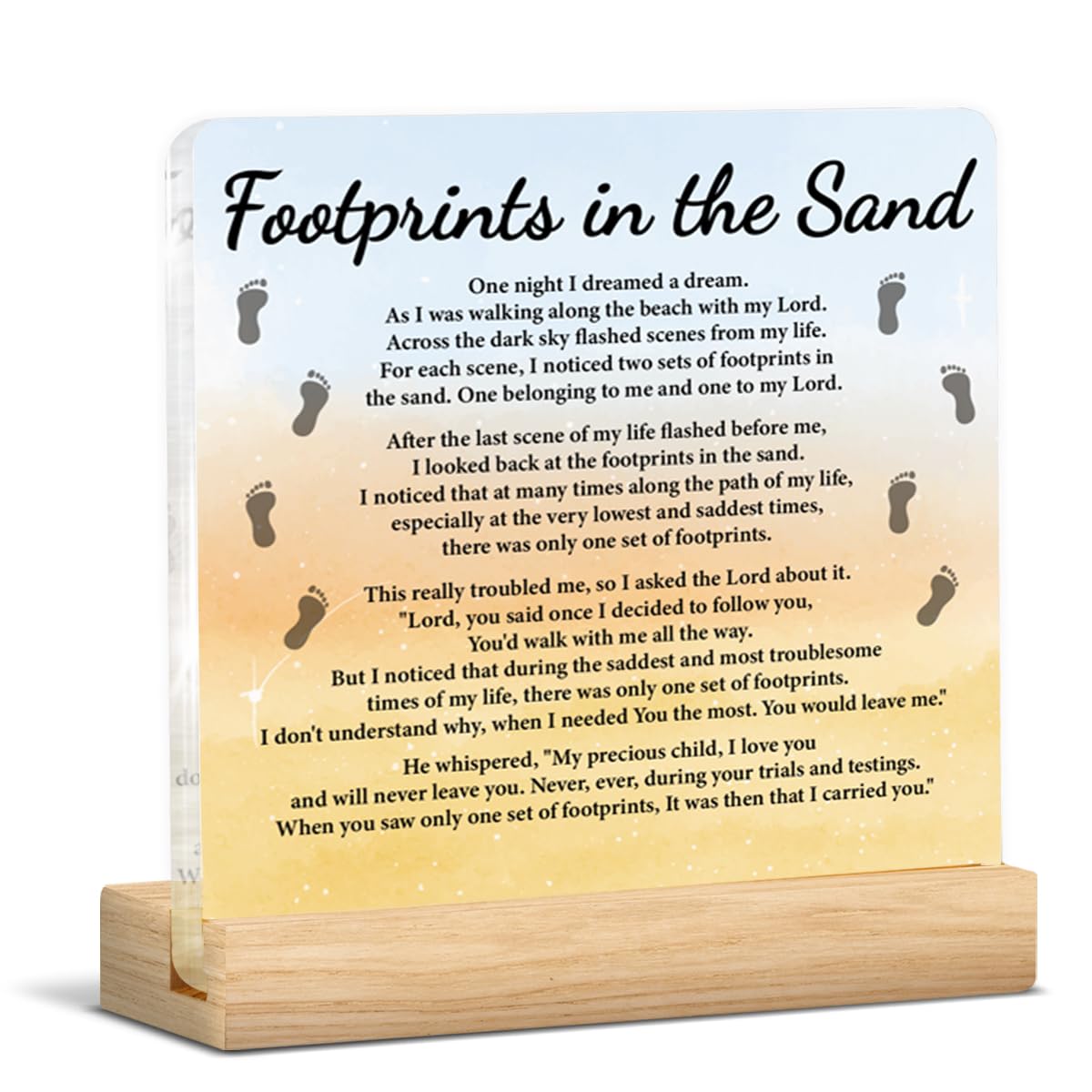 Christian Religious Gifts for Women Men Friends, Footprints in the Sand Clear Acrylic Desk Decorative Sign Motivational Home Office Desk Decor-image-15
