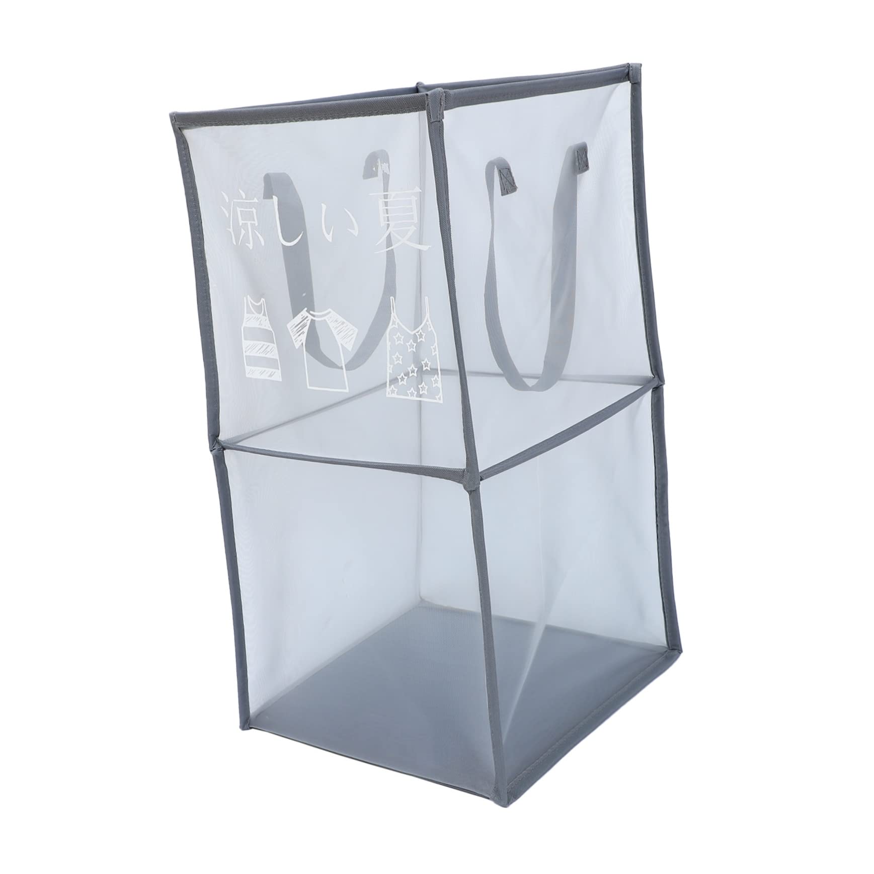 KOMBIUDA 1pc Foldable Mesh Laundry Hamper Breathable Storage Basket Double Handles for Easy Carrying for Organizing Clothes and Toys Bathroom Bedroom Dorm Light Grey