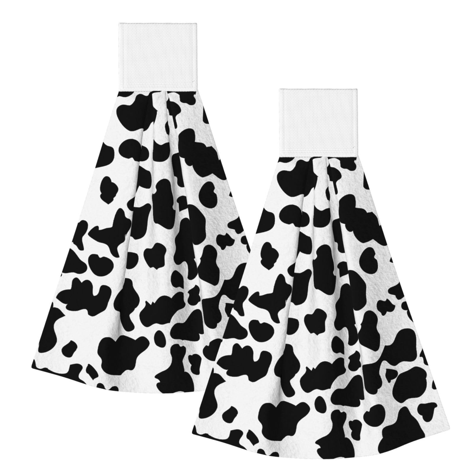 DOPKLNA Cow Pattern, 2 Pcs Hanging Coral Fiber Hand Towels for Bathroom, Absorbent Kitchen Towels