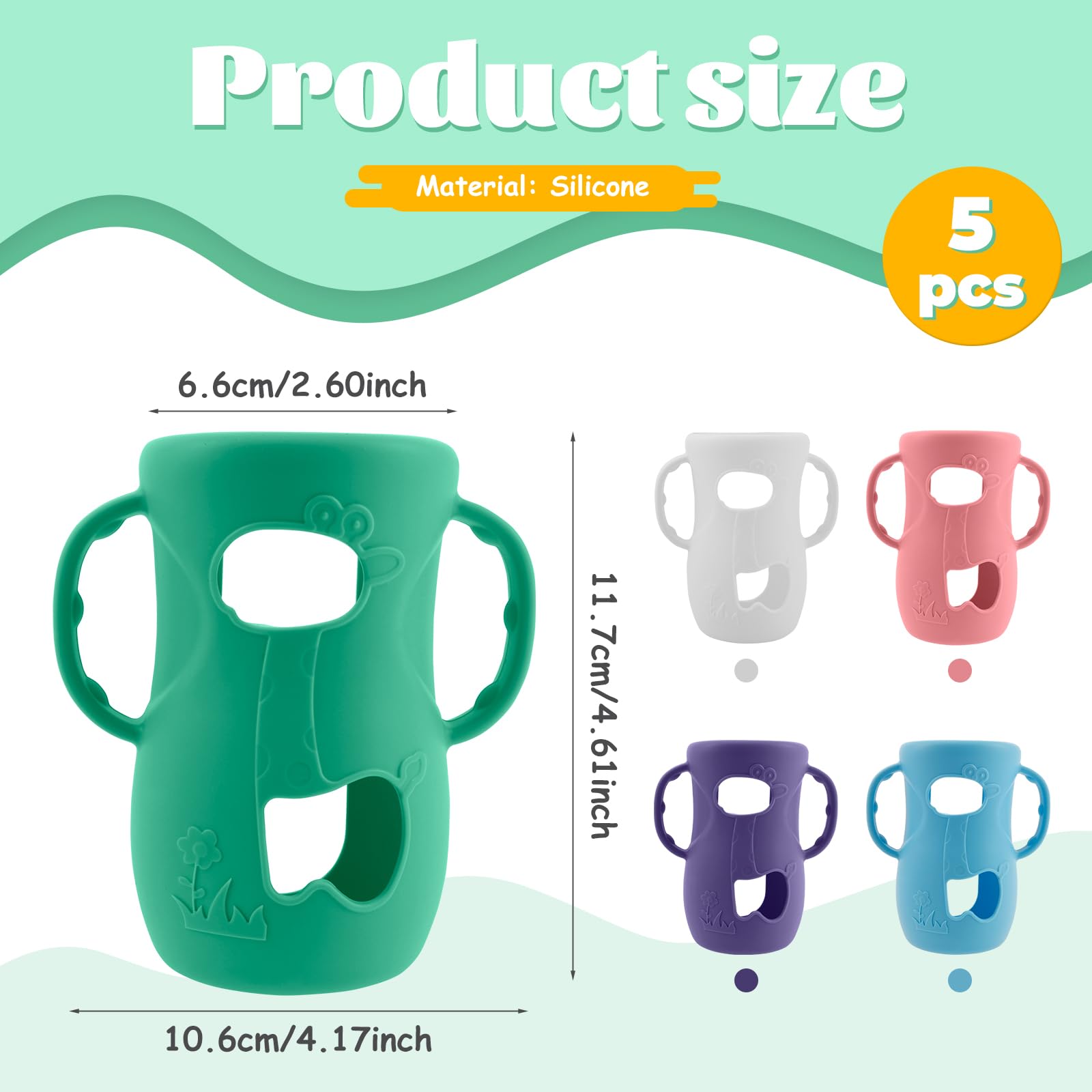 Confezione da 5 manici in silicone per biberon Avent Natural in vetro Baby Bottle Protective Cover senza BPA, diametro esterno compatibile con biberon