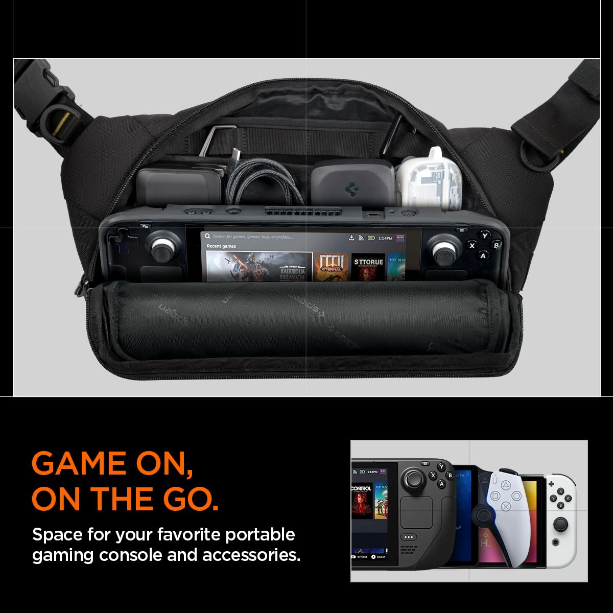 Spigen Life Klasden Sac de Poitrine Waist Bag Étanche pour Hommes et Femmes - Noir