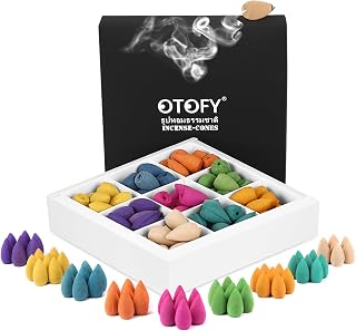 OTOFY Backflow Incense Cones for Waterfall Aromatic Smoke Fountain Haze Falls - 9 Mixed Waterfall Incense Rose Lavender - Ste-Pack of 90 Cones (White Black)