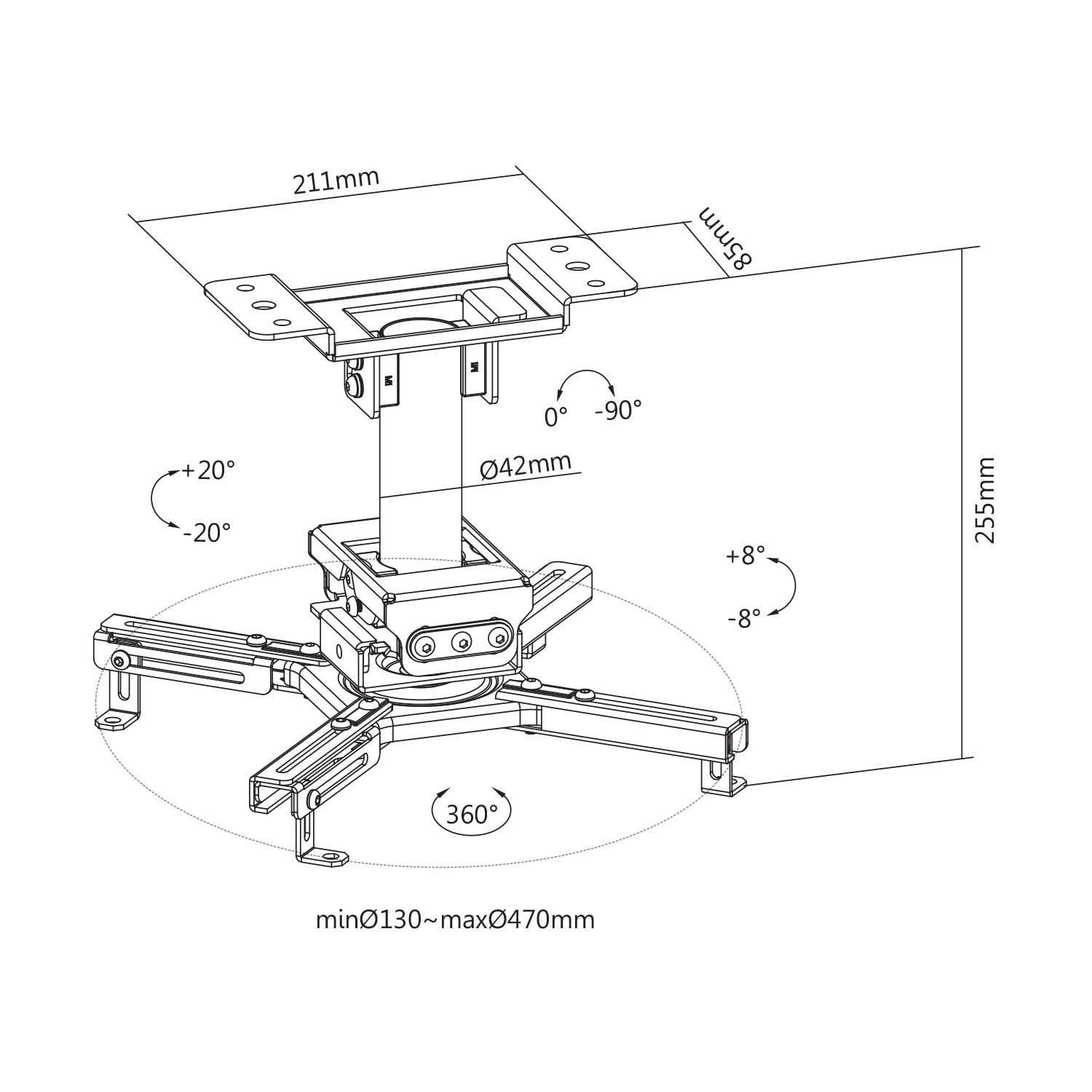 KIMEX - Soporte para proyector - Montaje en Techo - Función Giratorio/inclinable - Altura al Techo 25 cm - Color Blanco - 052-3000