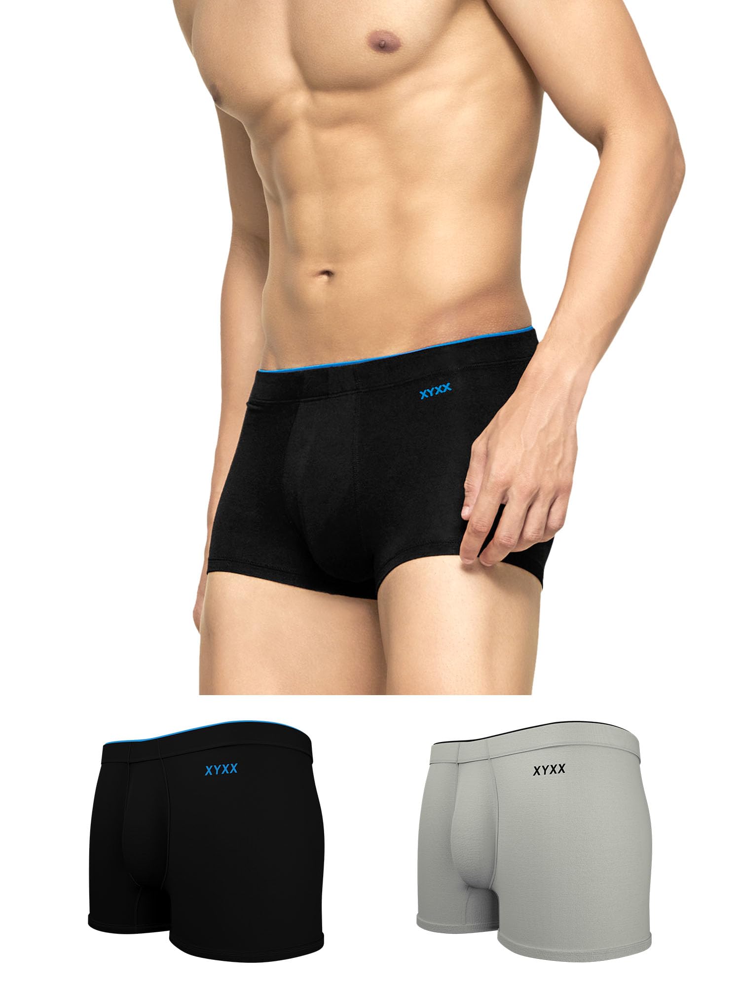 XYXX Men's Uno Micromodal Regular Fit Solid Antimicrobial Trunks with No Marks Waistband (Pack of 3)