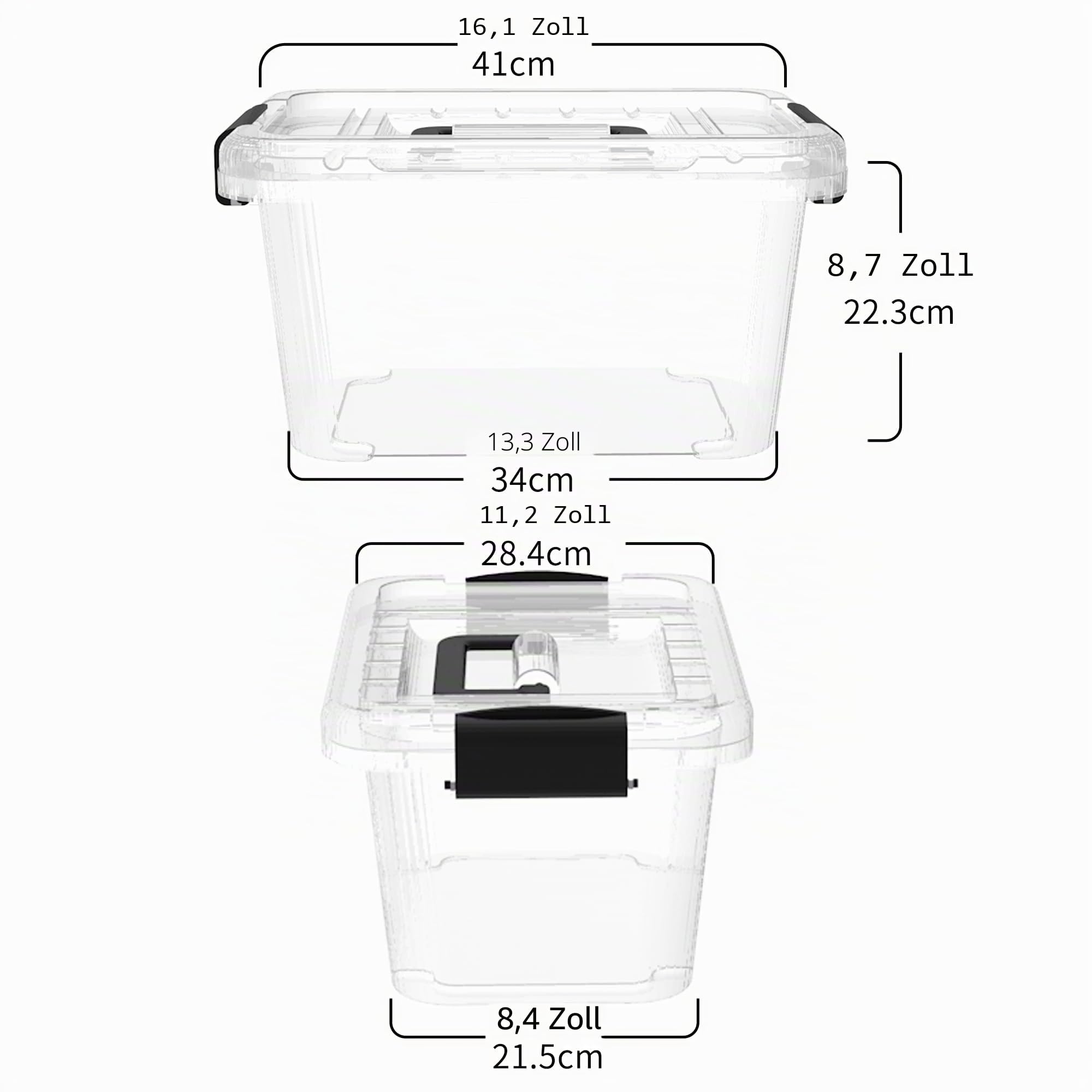 Cetomo 18L*12 Aufbewahrungsboxen, Aufbewahrungsbox mit Deckeln und Griff, stapelbare & ineinander schachtelbare Kunststoffbehälter für Zuhause, Wohnheim und Büro, Transparent, 18L-12er Pack