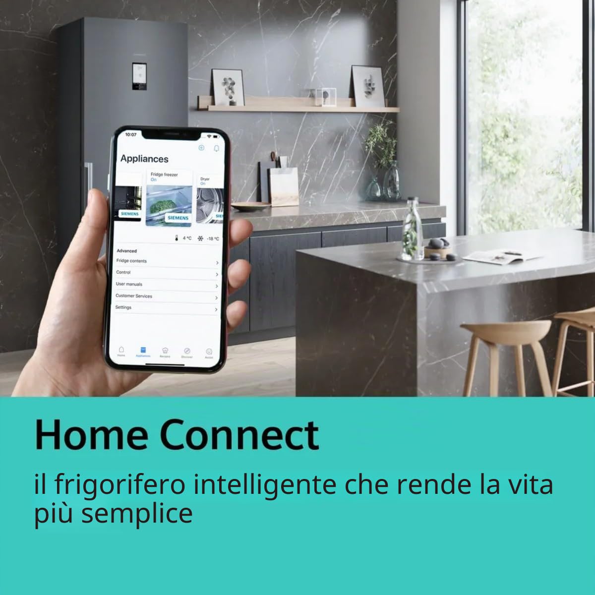 Siemens KF96DAXEA iQ500 - Frigorifero a più porte, 183 x 90,5 cm, raffreddamento da 375 l e congelamento da 199 l, noFrost, hyperFresh 0 gradi, multiAirflow per alimenti e bevande uniformemente