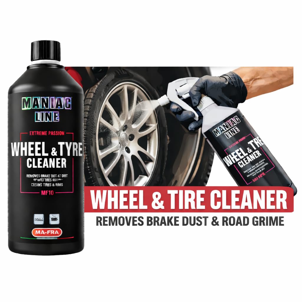 Mafra, Maniac Car Detailing Line, Wheel & Tyre Cleaner, Detergente 2in1, Rimuove Polvere di Freni e Sporco Stradale dai Cerchi in Lega e Gomma, 4500ml