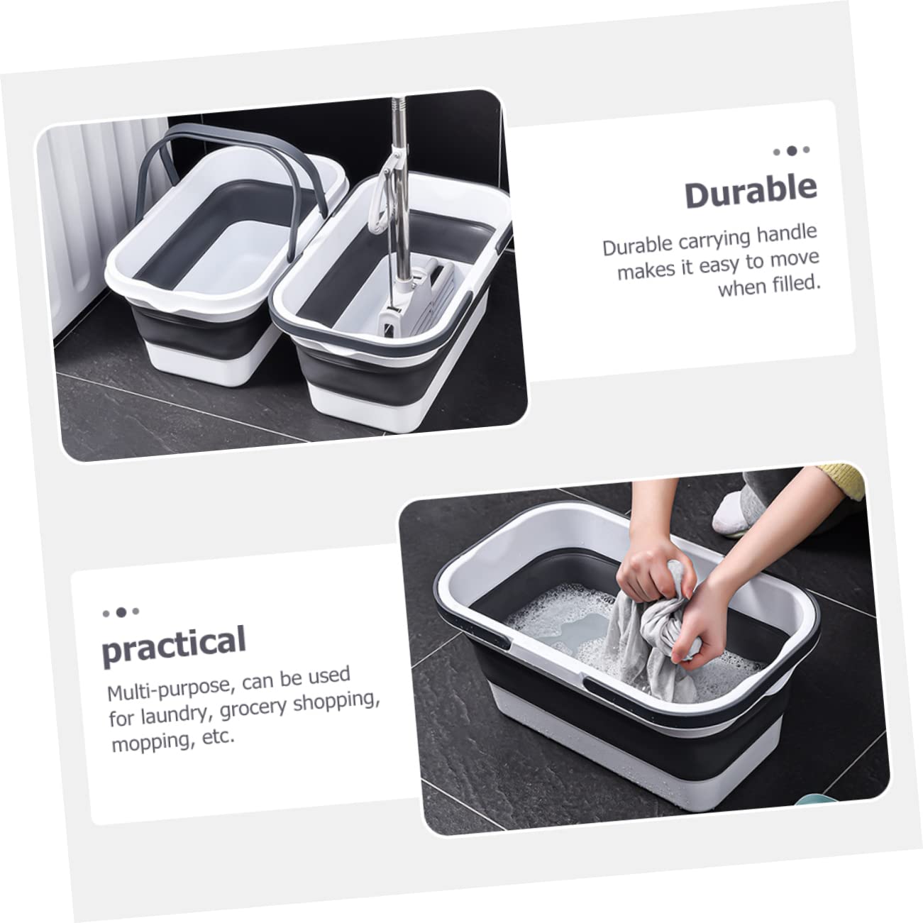 PartyKindom Cubo Plegable para Fregona Portátil 15l con Asa Resistente Cubo De Plástico Duradero Multifuncional para Limpieza Hogar Camping Senderismo Picnic