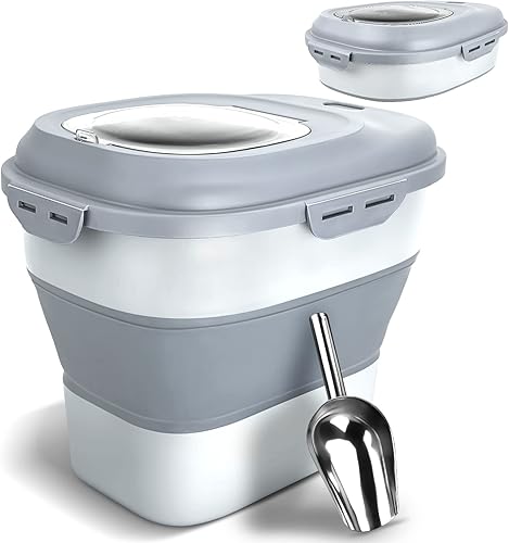 Contenedor de almacenamiento de alimentos para perros, hermético plegable de 13 a 30 libras, contenedor de comida para mascotas con tapa abatible,