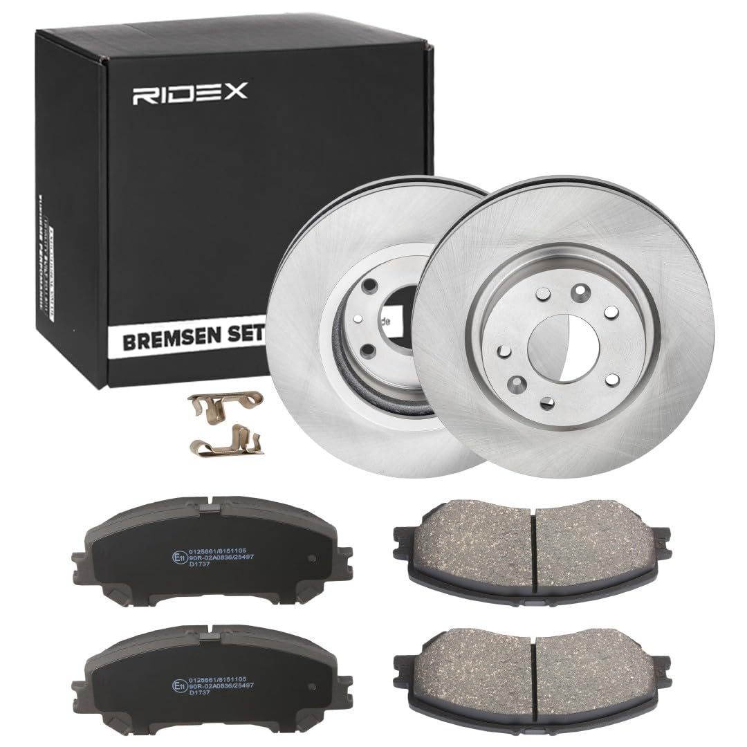 RIDEX 3405B1156 Juego para eje Kit de discos de freno y pastillas Delantero sin tornillos Compatible con NISSAN Qashqai II J11, J11