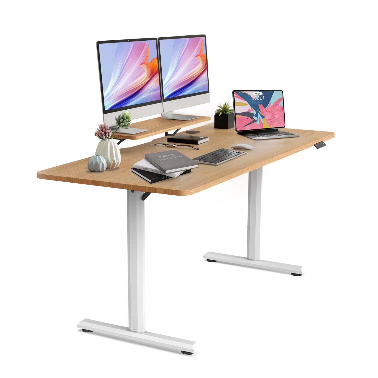 Mesa Elevable Escritorio 160x70cm, Secretaria Elevatoria, Soporte para Monitor Desmontable, Capacidad para Memorizar Dos Alturas, Standing Desk