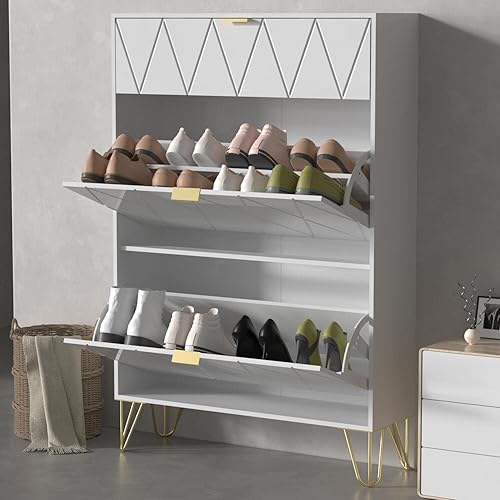 UEV Zapatero organizador de almacenamiento independiente con cajones y patas de metal moderno armario de almacenamiento de zapatos con 3 cajones
