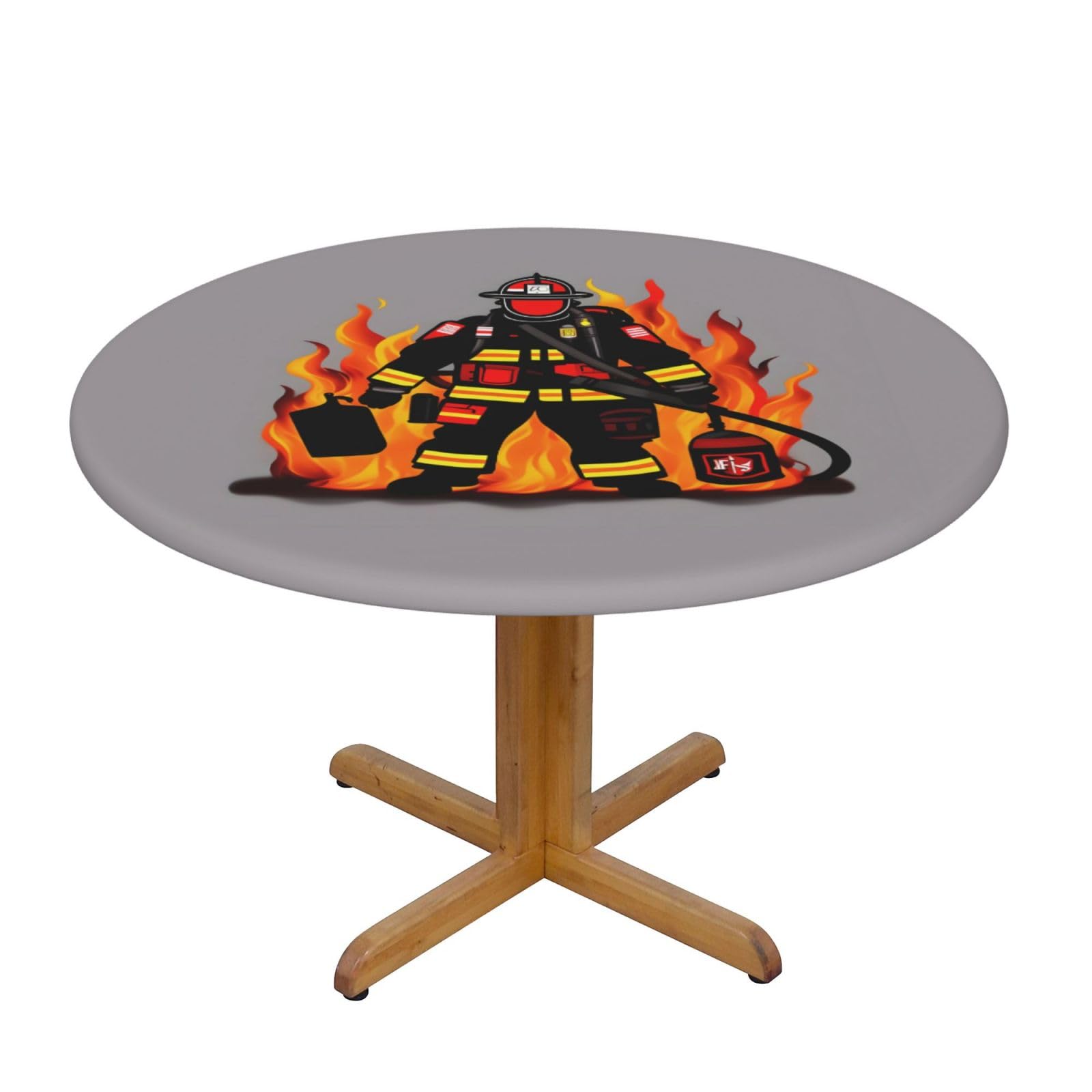 Firefighter Fireman Print Round Tablecloth Waterproof Table Cover Wipe Clean Washable Table Protector For Dining Room