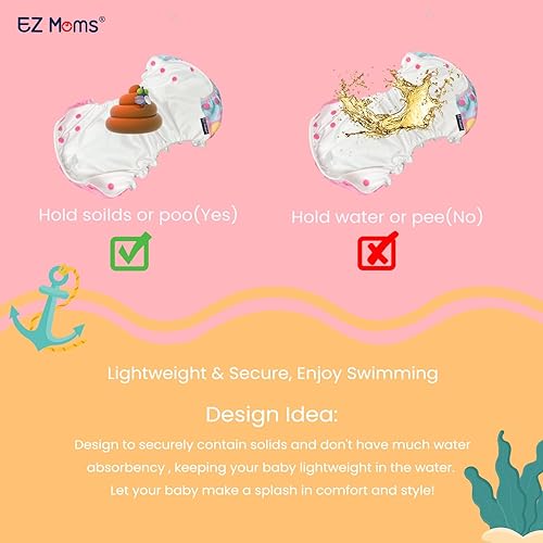 Miniatura 4 de EZ Moms Pañales de natación reutilizables para bebé, 2 unidades, talla única, ajustable, lavable, para recién nacidos, con una toalla de gamuza para