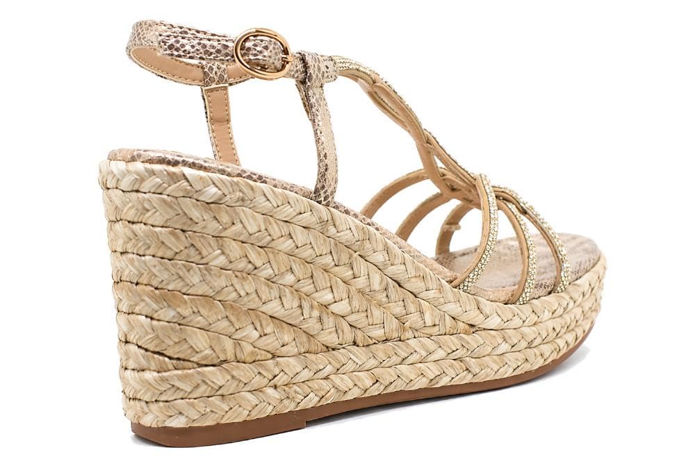 Sandalia con cuña alta Alma en Pena V2651110 para mujer de esparto con Tiras Entrelazadas - Mujer